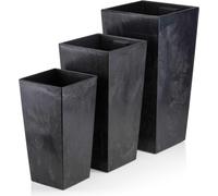 HowHomely | Bac à plantes, Set de 3 pots de fleurs, Pot de plantes noir - 67,7 & 57 & 46,5 cm - Bac à fleurs, Pot de fleurs