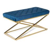 HowHomely Banc en velours - Bleu - Avec pieds en acier inoxydable doré - 97 x 50 x 44 cm - Pour couloir, salon, chambre à coucher et accessoires de chambre à coucher