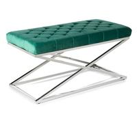 HowHomely Banc en velours - Vert - Avec pieds en acier inoxydable argenté - 97 x 50 x 44 cm - Pour couloir, salon, chambre à coucher et accessoires de chambre à coucher