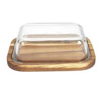 HowHomely Beurrier Aria en bois d'acacia avec couvercle en verre - Beurrier en bois - Accessoire de table pour la cuisine