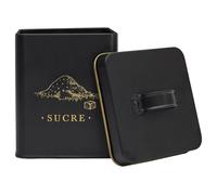 HowHomely | Boîte de conservation en métal noir doré - Boîte à sucre pour aliments, boîte à café de cuisine, boîte décorative