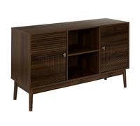 HowHomely | Commode Lare couleur noyer - Buffet avec armoires, étagères ouvertes, façades géométriques et poignées dorées, meubles de salon modernes