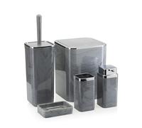 HowHomely Ensemble Brosse WC Noir Gris Aspect marbre | Poubelle de Salle de Bain et Brosse WC Grise | Poubelle de Salle de Bain et Brosse WC | Accessoires élégants de Salle de Bain