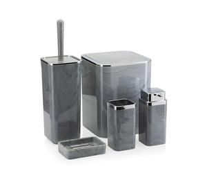 HowHomely Ensemble Brosse WC Noir Gris Aspect marbre | Poubelle de Salle de Bain et Brosse WC Grise | Poubelle de Salle de Bain et Brosse WC | Accessoires élégants de Salle de Bain