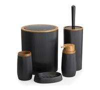 HowHomely Ensemble brosse WC noire pour salle de bain - Distributeur de savon - Porte-savon - Poubelle de salle de bain et brosse de toilette et gobelet - Porte-savon - Accessoires élégants pour salle