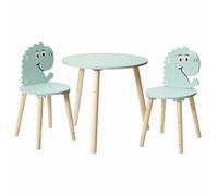HowHomely Ensemble de meubles pour enfant - Table pour enfant - Motif dinosaure - Table verte - 2 chaises - Table de jeu - Bois MDF stable