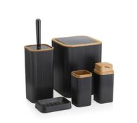 HowHomely Ensemble de salle de bain, 5 pièces d'accessoires de salle de bain Distributeur de savon, brosse à WC, porte-savon, poubelle et tasse à dents Noir