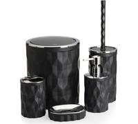 HowHomely Ensemble de salle de bain, 5 pièces d'accessoires de salle de bain Distributeur de savon, brosse à WC, porte-savon, poubelle et tasse à dents Noir