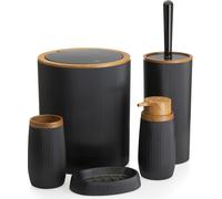 HowHomely Ensemble de salle de bain, 5 pièces d'accessoires de salle de bain Distributeur de savon, brosse à WC, porte-savon, poubelle et tasse à dents Noir