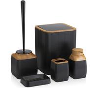 HowHomely Ensemble de salle de bain, 5 pièces d'accessoires de salle de bain Distributeur de savon, brosse à WC, porte-savon, poubelle et tasse à dents Noir