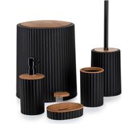 HowHomely | Ensemble de salle de bain - 5 pièces - Noir - Bois - Design élégant - Fonctionnalité - Collection Roza - Accessoires de salle de bain