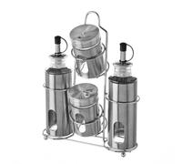 HowHomely | Ensemble d'épices et d'huile en verre en acier inoxydable, bouteilles d'huile de vinaigre 175 ml, salière poivrière 100 ml, support en métal, ensemble d'épices de cuisine