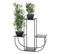 HowHomely Escalier à fleurs à 4 niveaux - Escalier végétal en métal de 70 cm de haut - Étagère à fleurs avec assiettes de 24 cm en noir pour 4 fleurs - Support de fleurs pour la décoration de la