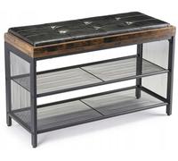 HowHomely Loft Étagère à Chaussures en métal Noir avec 2 étagères et Assise en Cuir synthétique - Meuble à Chaussures Loft de 80 cm de Large et 48 cm de Haut pour économiser de l'espace - Meuble