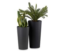 HowHomely Lot de 2 grands pots de fleurs avec cache-pot | Grand pot de fleurs noir en plastique pour décoration de salon ou jardin | Ensemble de 2 pots de fleurs (30xh57cm & 25xh46cm)