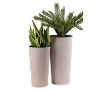 HowHomely Lot de 2 grands pots de fleurs avec insert pour jardinière, beige, en plastique, pour décoration de salon ou de jardin | Lot de 2 cache-pots (30 x H57 cm et 25 x H46 cm)