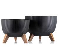 HowHomely Lot de 2 pots de fleurs décoratifs noirs avec 3 pieds, durables, pour salon ou jardin, 18 x 29 cm et 15 x 24 cm