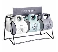 HowHomely Lot de 6 tasses à expresso avec support de 110 ml - Moderne et multicolore - Avec inscription - Support en métal peu encombrant