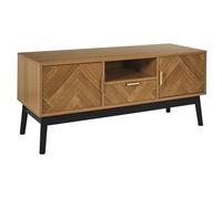 HowHomely Meuble TV chevron avec motif à chevrons - Meuble TV aspect bois avec tiroir, portes et étagère, design rétro moderne, meuble de salon