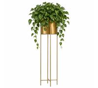 HowHomely Porte-fleurs moderne en métal de 95 cm de haut avec pot de fleurs rond doré de 21 cm de diamètre sur support doré robuste - Support pour plantes de style loft pour la décoration intérieure