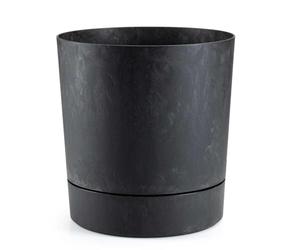 HowHomely Pot de fleurs avec soucoupe - Résistant aux intempéries - 22,5 x 23,6 cm - Pot de fleurs durable et léger - Aspect béton noir - Pour décoration de salon, jardin ou terrasse