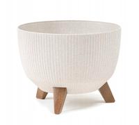 HowHomely Pot de fleurs décoratif avec 3 pieds, hauteur : 23 cm, blanc/marron, durable et léger, diamètre : 30 cm, pour le salon, le jardin ou la terrasse