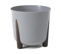 HowHomely Pot de fleurs en plastique gris avec pieds marron - Diamètre 30 cm x hauteur 28,5 cm - Pot de fleurs léger et stable pour l'intérieur ou le balcon et la terrasse