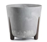 HowHomely Pot de fleurs en plastique noir avec pieds marron - ECO Soucoupes Ø 34,1 x H 32 cm - Cache-pot léger et stable pour l'intérieur ou le balcon et la terrasse - Cache-pot aspect béton