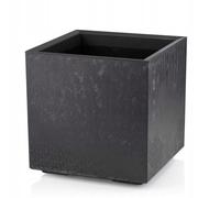 HowHomely Pot de fleurs, noir, 40 x 39 x 39 cm, grand, bac à plantes, sur roulettes, avec bouchon d'évacuation, aspect béton, pour jardin et terrasse