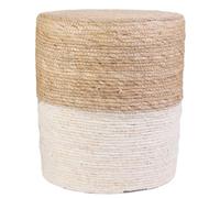HowHomely Pouf bouffé - Tabouret - 35 x 41 cm - Beige/blanc - Décoration bohème et meuble d'assise en tissu doux - Idéal pour le salon, la chambre à coucher, le couloir ou la chambre d'enfant