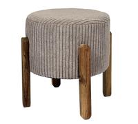 HowHomely | Pouf taupe - Pouf rembourré avec pieds en bois, tabouret, repose-pieds, pouf de style loft bohème, tabouret rembourré élégant