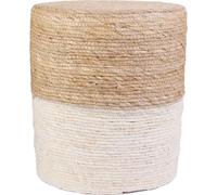 HowHomely Pouffe beige-blanc Coussin d'assise 35x35x41 cm Puff Boho