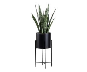 HowHomely Présentoir à fleurs moderne en métal - 55 cm de haut - Avec pot de fleurs noir rond de 21 cm de diamètre - Sur support robuste - Support de plantes de style loft pour la décoration