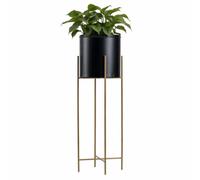 HowHomely Présentoir à fleurs, moderne, en métal, 75 cm de haut, avec pot de fleurs rond noir de 21 cm de diamètre, sur support doré robuste, de style loft, pour la décoration intérieure
