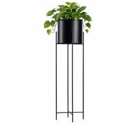 HowHomely Présentoir à fleurs moderne en métal, 95 cm de haut, avec pot de fleurs rond noir de 21 cm de diamètre, sur support robuste, style loft, pour la décoration intérieure