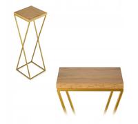 HowHomely Présentoir à plantes en métal - 70 cm de haut - Tabouret stable et solide avec aspect chêne - Panneau MDF sur support doré - Support de fleurs pour décoration intérieure