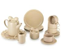 HowHomely Service à café en céramique pour 4 personnes - Beige - Avec théière, sucrier, pot à lait, 4 assiettes à dessert et 4 tasses avec soucoupes