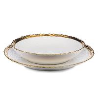 Howhomely set d'assiettes en céramique 2 pièces - blanc avec bords dorés
