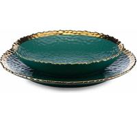 Howhomely set d'assiettes en céramique 8 pièces - vertes avec bords dorés