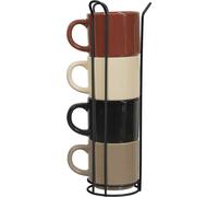 HowHomely | Set de 4 tasses en céramique avec support - tons terre - support métal - Tasses à café - Set de vaisselle