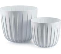 HowHomely | Set de pots de fleurs - Stripped - Blanc - Design moderne - Résistant aux intempéries et aux UV - Pots de fleurs