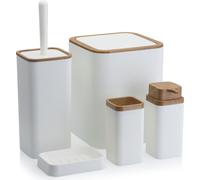 HowHomely set de salle de bain, 5 pièces accessoires de salle de bain distributeur de savon, brosse WC, porte-savon, poubelle et tasse à dents blanc