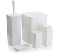 HowHomely set de salle de bain, 5 pièces accessoires de salle de bain distributeur de savon, brosse WC, porte-savon, poubelle et tasse à dents blanc