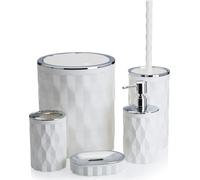 HowHomely set de salle de bain, 5 pièces accessoires de salle de bain distributeur de savon, brosse WC, porte-savon, poubelle et tasse à dents blanc