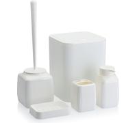 HowHomely set de salle de bain, 5 pièces accessoires de salle de bain distributeur de savon, brosse WC, porte-savon, poubelle et tasse à dents blanc