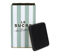 HowHomely | Sucrier Bistrot 2L Rayures vertes et Blanches - Boîte de conservation en métal avec couvercle noir - Boîte de rangement de cuisine pour sucre, thé ou aliments de style bistrot