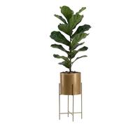 HowHomely Support à fleurs en métal noir - 55 x 24 x 24 cm - Avec bac à plantes rond - Diamètre : 21 cm - Décoration de salon - Tabouret doré