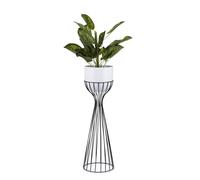 Howhomely support de fleurs moderne avec couvercle 68 cm attique - en métal - support de plantes au design intéressant - cadre noir et couvercle blanc dans le style attique -