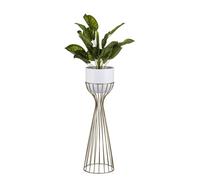 Howhomely support de fleurs moderne avec couvercle 68 cm attique - en métal - support de plantes dans un design intéressant - cadre doré et couvercle blanc dans le style attique -