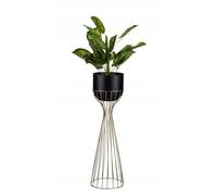 HowHomely Support de fleurs moderne en métal - 68 cm de haut - Avec pot de fleurs noir rond de 18 cm de diamètre - Sur support doré robuste - Support de plantes pour décoration intérieure